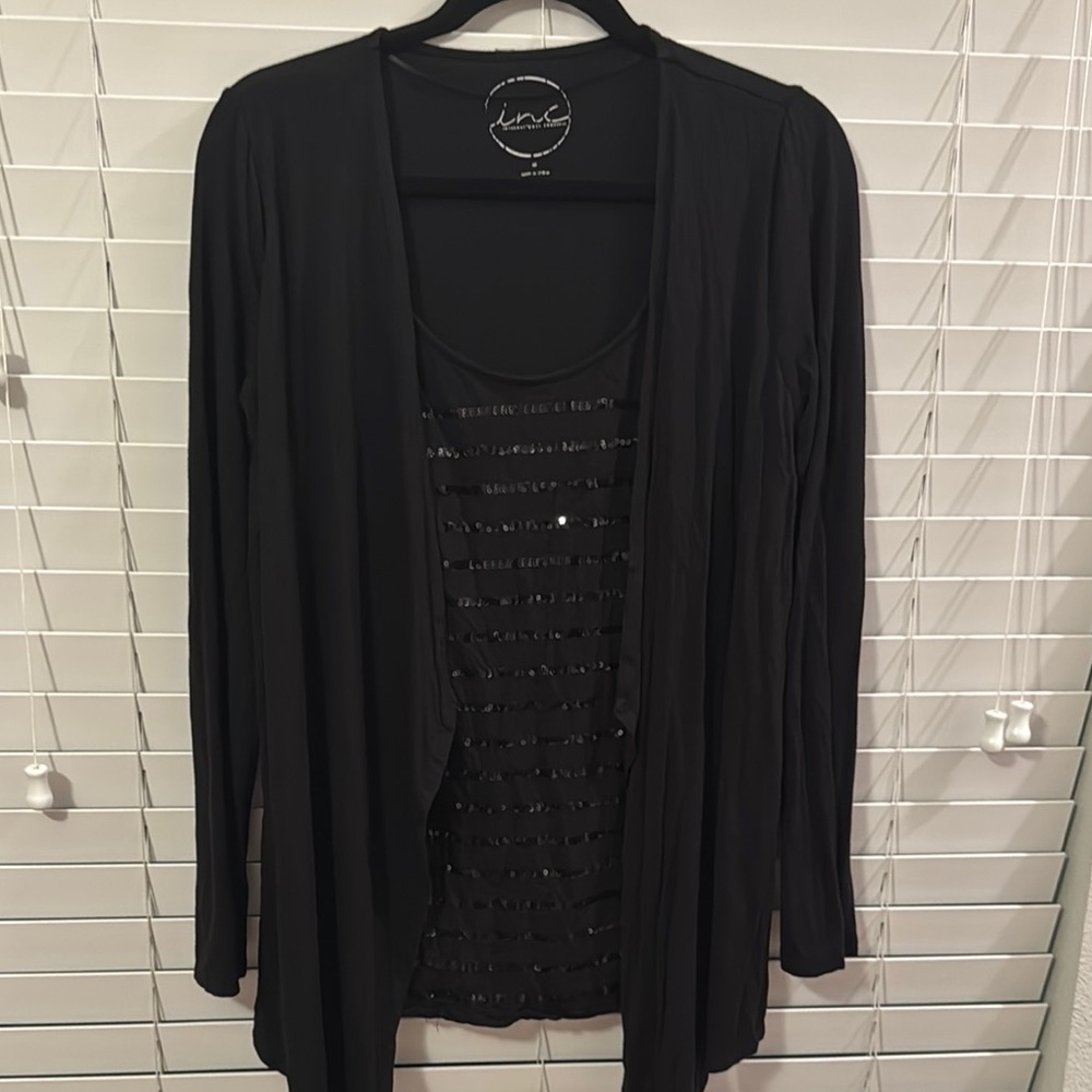 INC International Size M Black Open Front Cardigan with Sequin Detail (USED)